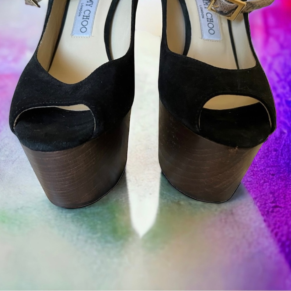JIMMY CHOO NEW platform heels shoes SUEDE SNAKE SKIN OPEN TOE 39-9 - Picture 6 of 7